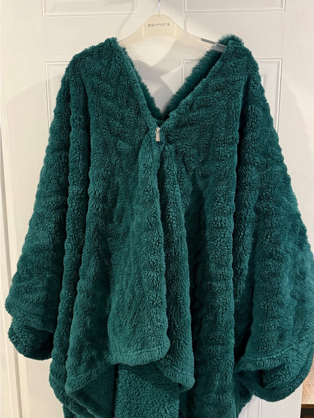 Plush Sherpa Zip-Front Poncho in Deep Teal - never worn